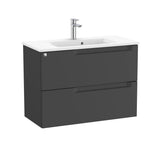 Roca Wall Mounted Vanity Unit Matt Black Roca Aleyda Compact 800mm Wall Mounted Two Drawer Vanity Unit with Basin