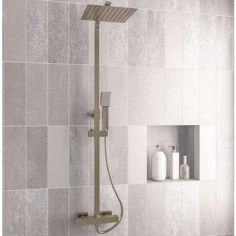 Eastbrook Exposed Shower Set Brushed Brass Eastbrook Modern Square Thermostatic Shower Valve Set with Adjustable Riser, Showerhead and Handset