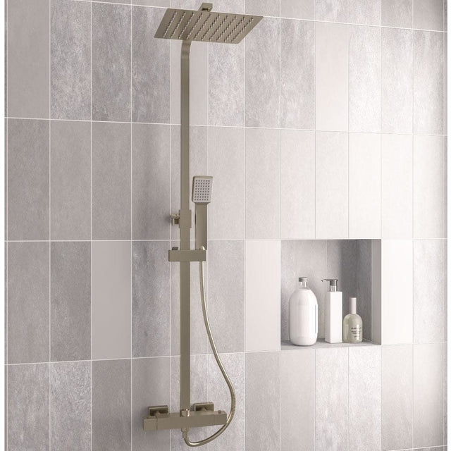 Eastbrook Exposed Shower Set Brushed Brass Eastbrook Modern Square Thermostatic Shower Valve Set with Adjustable Riser, Showerhead and Handset