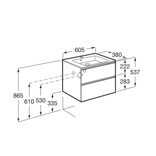Roca Wall Mounted Vanity Unit Roca The Gap Compact Wall Mounted 600mm Two Drawer Vanity Unit with Basin