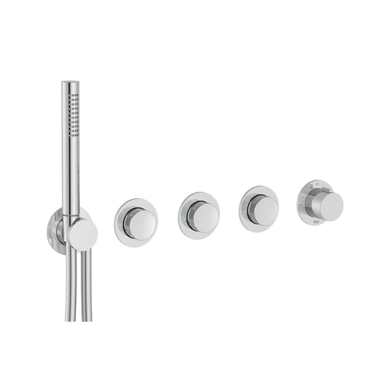 Roca Concealed Shower Set Roca T-Multi Switch Thermostatic Concealed Shower Valve with Rainshower Head, Pencil Handset  and Overflow Bath Filler