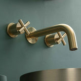 JTP Wall Mounted Basin Tap Brushed Brass JTP Solex 3 Hole Wall Mounted Basin Mixer Tap