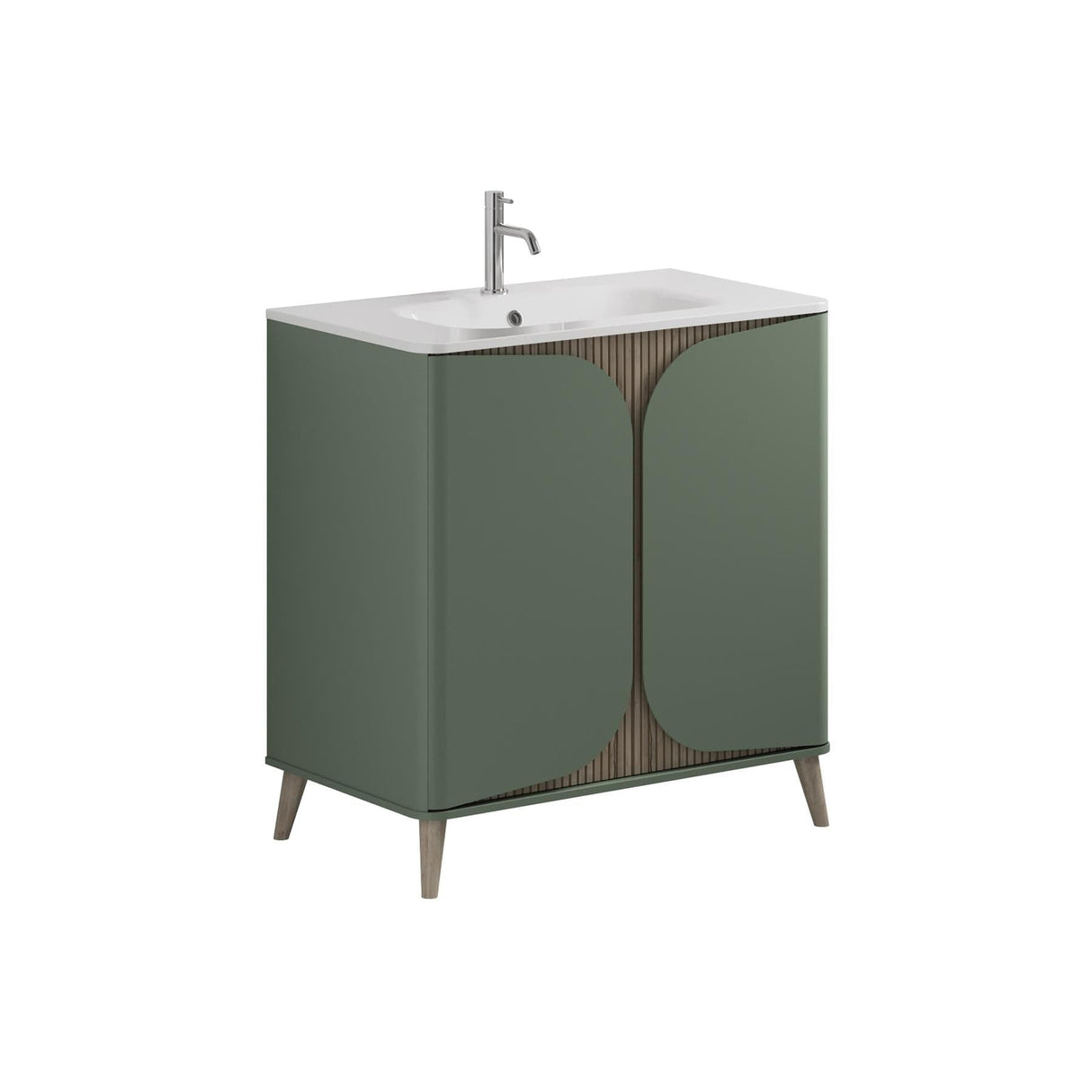 Crosswater Floor Standing Vanity Unit Sage Green / Crosswater Tambour Basin - 1 Tap Hole - White Crosswater Tambour Vanity Unit with Basin or Worktop - 800mm - Two Door - Floor Standing