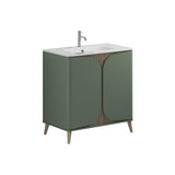 Crosswater Floor Standing Vanity Unit Sage Green / Crosswater Tambour Basin - 1 Tap Hole - White Crosswater Tambour Vanity Unit with Basin or Worktop - 800mm - Two Door - Floor Standing