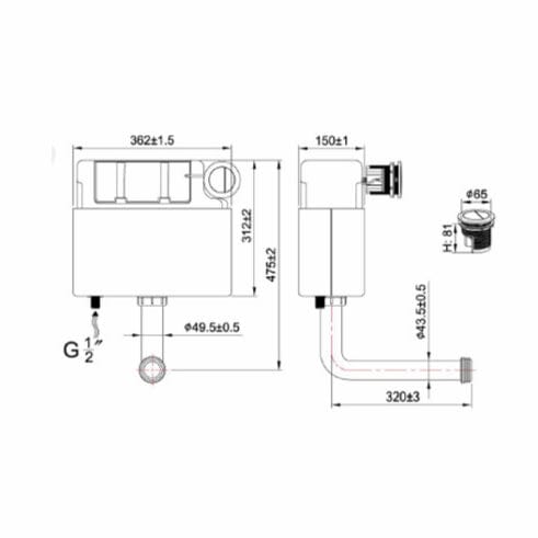 Imex Concealed Cistern Imex 2.6/4 Litre Concealed Cistern with Pneumatic Flush