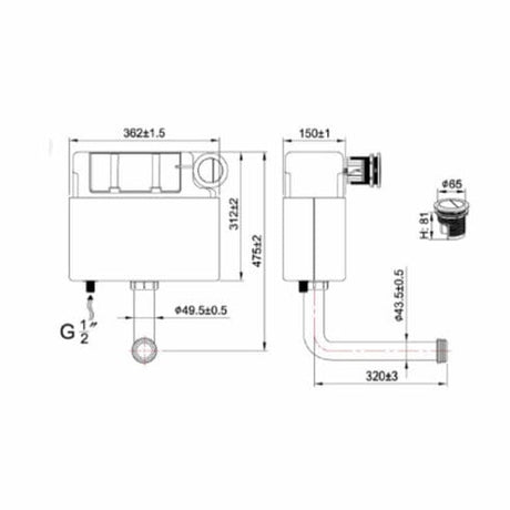 Imex Concealed Cistern Imex 2.6/4 Litre Concealed Cistern with Pneumatic Flush