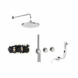 Roca Concealed Shower Set Stainless Steel Effect Roca T-Multi Thermostatic Concealed Shower Valve with Rainshower Head, Pencil Handset and Overflow Bath Filler