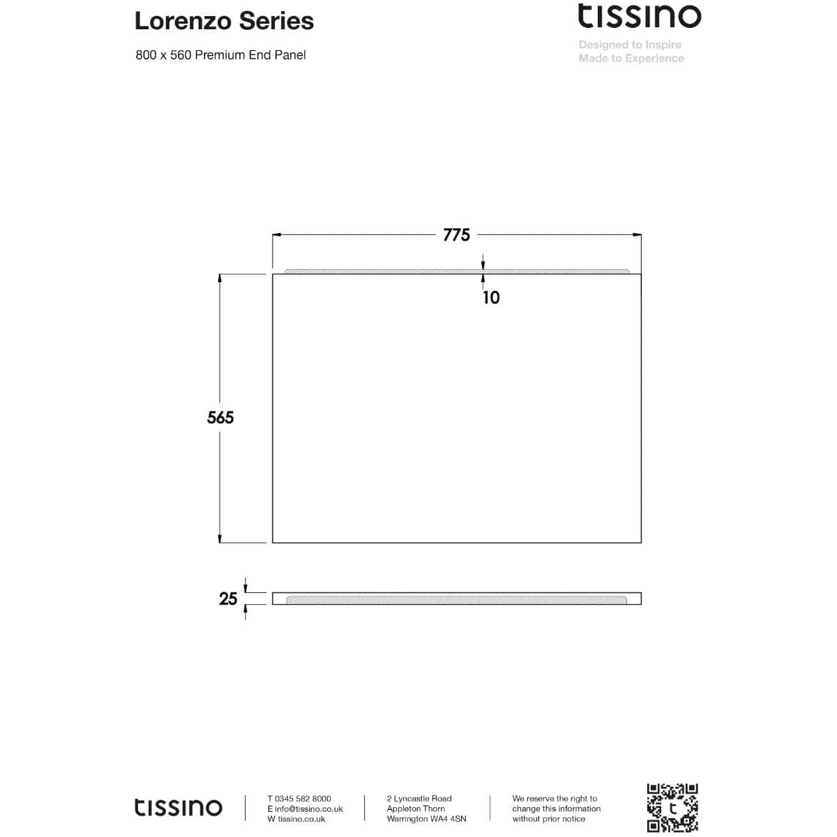 Tissino Bath Panel 750 x 560mm / Premium Tissino Lorenzo End Bath Panel