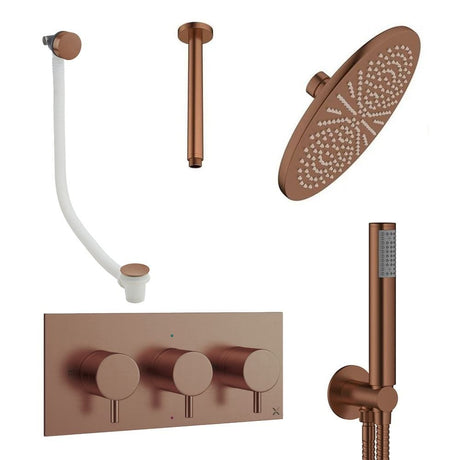 Crosswater Concealed Shower Set Brushed Bronze / Ceiling Arm / 300mm Crosswater Design 3 Handle 3 Outlet Shower and Bath Filler Set 8