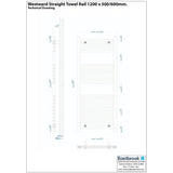 Eastbrook Ladder Rail Eastbrook Westward Vertical Straight Heated Towel Rail - 1200 x 600mm - Chrome