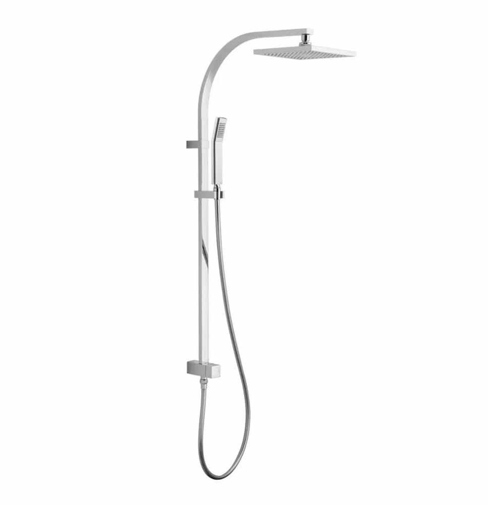 VADO Shower Riser Rail Vado Square Rigid Riser Shower Kit with Diverter and Integrated Outlet in Chrome