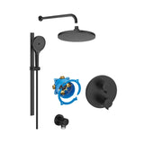 Roca Concealed Shower Set Matt Black Roca T-500 Round Thermostatic Concealed Shower Valve with Rainshower Head, Shower Handset and Slide Rail Set