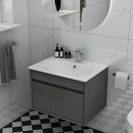 Imex Wall Mounted Vanity Unit Grey Marble Imex Alma Wall Mounted Single Drawer 600mm Vanity Unit with Basin