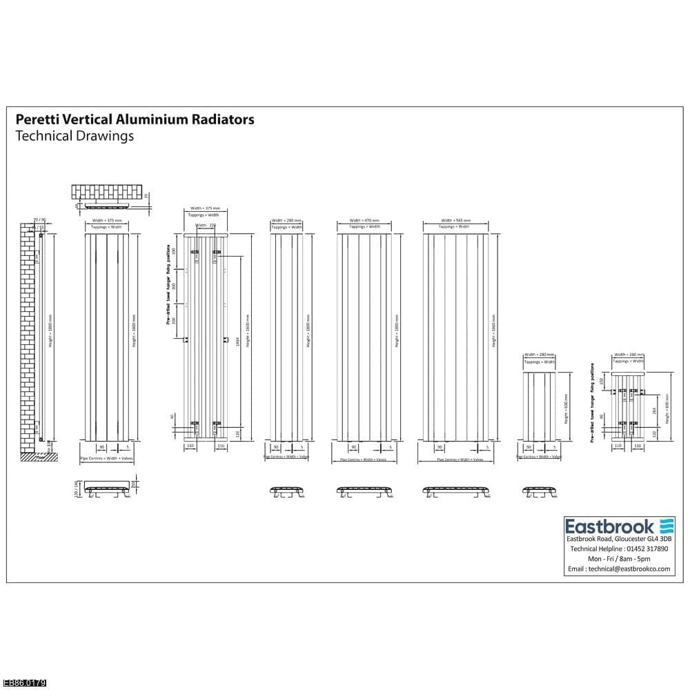 Eastbrook Panel Radiator Eastbrook Peretti Straight Vertical Aluminium Radiator in Polished Aluminium