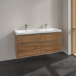 Villeroy & Boch Wall Mounted Vanity Unit Oak Kansas with Chrome Handles Villeroy & Boch Subway 3.0 Wall Hung 1200mm Four Drawer Double Vanity Unit with Basin