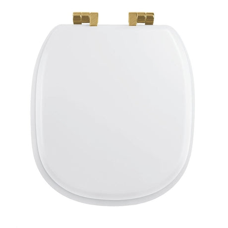 Imperial Toilet Seat White / Brushed Brass Imperial Radcliffe Solid Wood Painted Toilet Seat with Soft Close Hinges