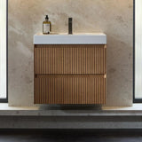 Vado Wall Mounted Vanity Unit Classic Oak / 600mm Vado Groove Fluted Wall Mounted Two Drawer Vanity Unit with Basin