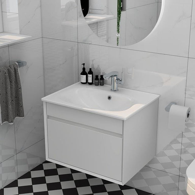 Imex Wall Mounted Vanity Unit White Imex Alma Wall Mounted Single Drawer 600mm Vanity Unit with Basin