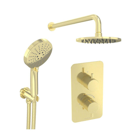 Saneux Concealed Shower Set Brushed Brass Saneux COS 2 Outlet, 2 Handle Concealed Shower Valve Kit with 3 Function Handset and 200mm Shower Head