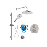Roca Concealed Shower Set Stainless Steel Effect Roca T-500 Round Thermostatic Concealed Shower Valve with Rainshower Head, Shower Handset and Slide Rail Set