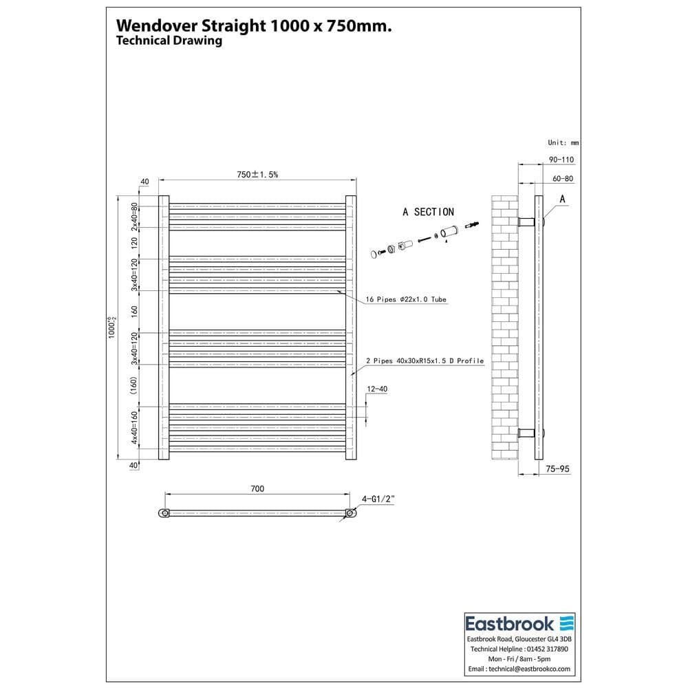 Eastbrook Ladder Rails Eastbrook Wendover Straight Heated Towel Rail in Anthracite