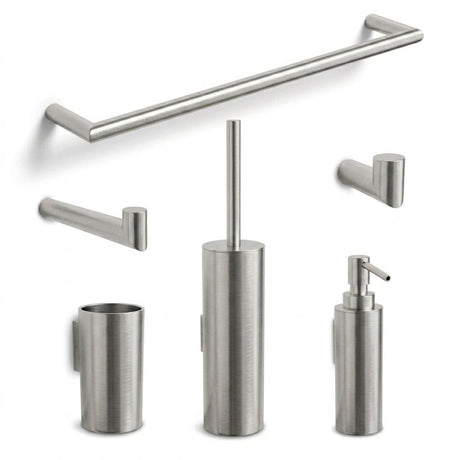 Clearwater Accessory Set Brushed Metallic Clearwater Mio Comprehensive Bathroom Accessories Pack