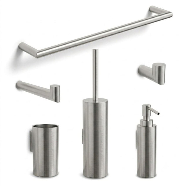 Clearwater Accessory Set Brushed Metallic Clearwater Mio Comprehensive Bathroom Accessories Pack