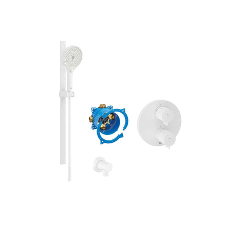 Roca Concealed Shower Set Matt White Roca T-500 Round Thermostatic Concealed Shower Valve with with Shower Handset and Slide Rail Set