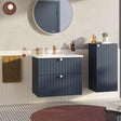 VitrA Wall Mounted Vanity Unit Matt Dark Blue / Zentrum VitrA Root Groove Wall Mounted 2 Drawer 800mm Vanity Unit with Basin