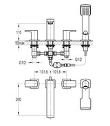 Flova 4 Tap Hole Bath Set Flova Dekka 4 Hole Bath and Shower Mixer with Shower Set in Diamond Chrome
