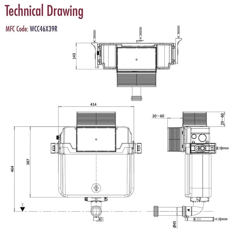 Crosswater Concealed Cistern Crosswater Dual Flush Concealed Cistern Set with Flush Plate - 414 x 143 x 387mm