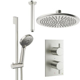 Crosswater Concealed Shower Set Brushed Nickel / Ceiling Arm / 300mm Crosswater Design 2 Handle 2 Outlet Shower Set 4 with Rainfall Head and Slide Rail Kit