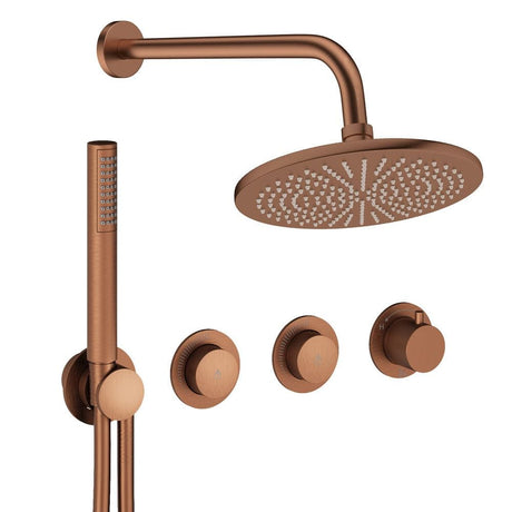 UK Bathroom Store Concealed Shower Set Brushed Bronze / Wall Arm / 300mm Crosswater Module Shower Set 8 - 2 Outlet with Pencil Handset and Overhead Shower
