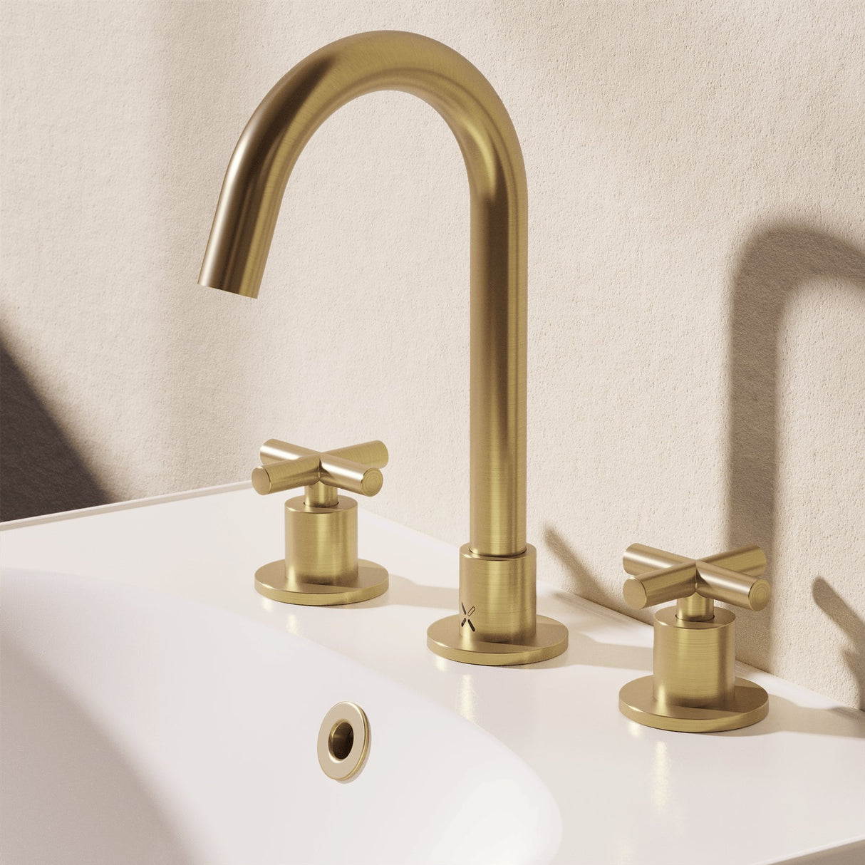 Crosswater 3 Tap Hole Basin Set Brushed Brass Crosswater MPRO Crosshead 3 Hole Basin Mixer Tap