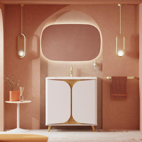 Crosswater Floor Standing Vanity Unit Matt White / Crosswater Tambour Basin - 1 Tap Hole - White Crosswater Tambour 800mm Floor Standing Two Door Vanity Unit with Basin or Worktop