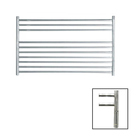 JIS Ladder Rail 600 x 1000mm / Polished Chrome / Electric Only with Cylindrical Adjustable Element JIS Sussex Newick Horizontal Stainless Steel Heated Towel Rail
