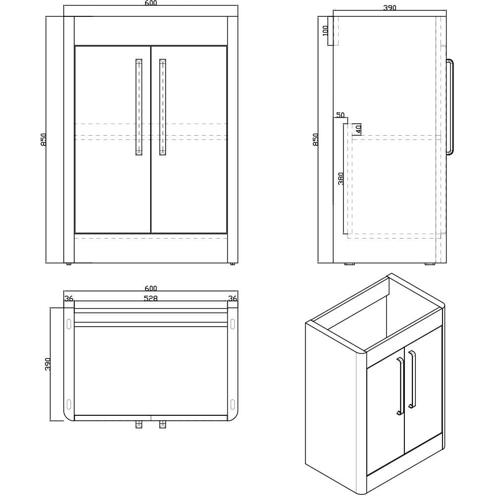 Imex Floor Standing Imex Suburb Floor Standing 600mm Double Door Vanity Unit with Basin