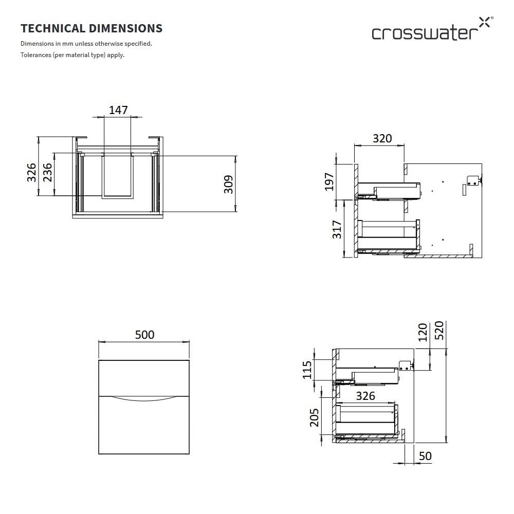 Crosswater Wall Mounted Vanity Unit Crosswater Glide II Wall Mounted Two Drawer Vanity Unit with Basin