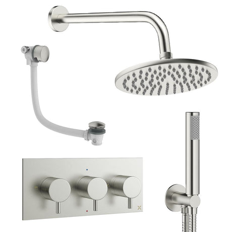 Crosswater Concealed Shower Set Brushed Nickel / Wall Arm / 200mm Crosswater Design 3 Handle 3 Outlet Shower and Bath Filler Set 8