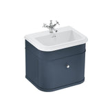 Burlington Wall Mounted Vanity Unit Blue / Ceramic Basin - 1 Tap Hole / Chrome Burlington Chalfont 650mm Wall Mounted Single Drawer Vanity Unit with Basin