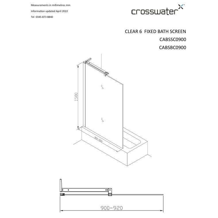 Crosswater Bath Screen Crosswater Clear 6 Fixed Bath Screen