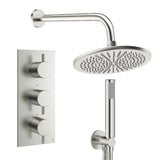 Crosswater Concealed Shower Set Brushed Nickel / Wall Arm / 300mm Crosswater Design 3 Handle 2 Outlet Shower Set 7 with Pencil Handset and Rainfall Shower Head