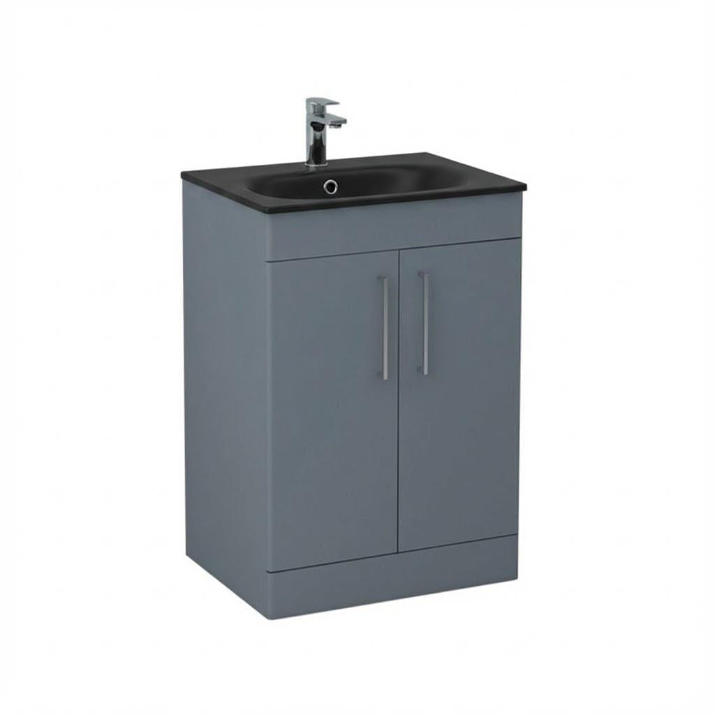 Imex Floor Standing Vanity Unit Steel Blue / Black Imex Croma Floor Standing Double Door 600mm Vanity Unit with 1 Tap Hole Basin