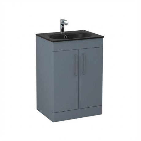Imex Floor Standing Vanity Unit Steel Blue / Black Imex Croma Floor Standing Double Door 600mm Vanity Unit with 1 Tap Hole Basin