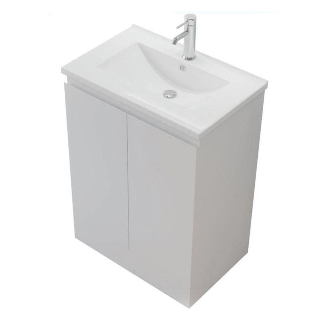 Aquarius Bathrooms Floor Standing Vanity Unit Aquarius Halite Waterproof Floor Standing Vanity Unit in Gloss White with 1 Tap Hole Basin