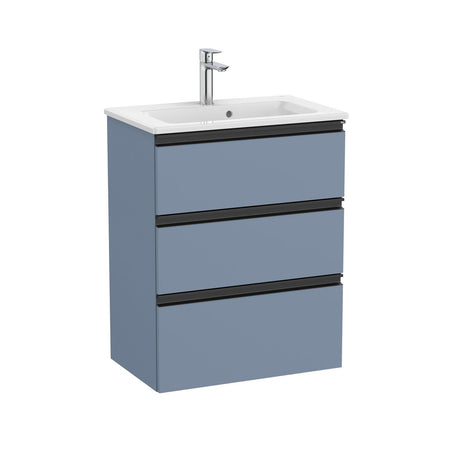 UK Bathroom Store Matt Blue Roca The Gap Compact Wall Mounted 600mm Three Drawer Vanity Unit with Basin