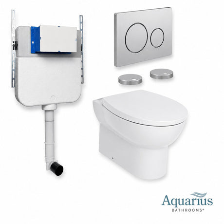 Aquarius Bathrooms Back To Wall Toilet Chrome / Round Aquarius Urbano Rimless Back to Wall Toilet Pack with Cistern, Flush Plate, Soft Closing Seat and Hinge Covers