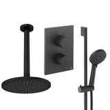 UK Bathroom Store Concealed Shower Set Matt Black / Ceiling Arm / 300mm Crosswater Crossbox Shower Set 4 - 2 Outlet with Riser Rail Kit and Fixed Overhead Showerhead