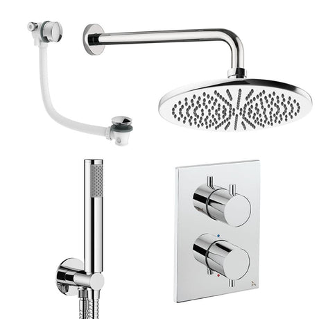 UK Bathroom Store Concealed Shower Set Chrome / Wall Arm / 300mm Crosswater Crossbox Shower Set 9 - 3 Outlet with Fixed Overhead Shower,Pencil Handset and Overflow Bath Filler Waste