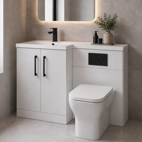 Aquarius Combination Toilet and Sink Left Hand Aquarius Brisbane 1100m Vanity and WC Unit Combination with BTW toilet and Black Fittings